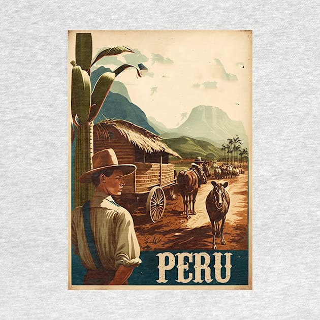 Peru Farmer Vintage Travel Art Poster by OldTravelArt